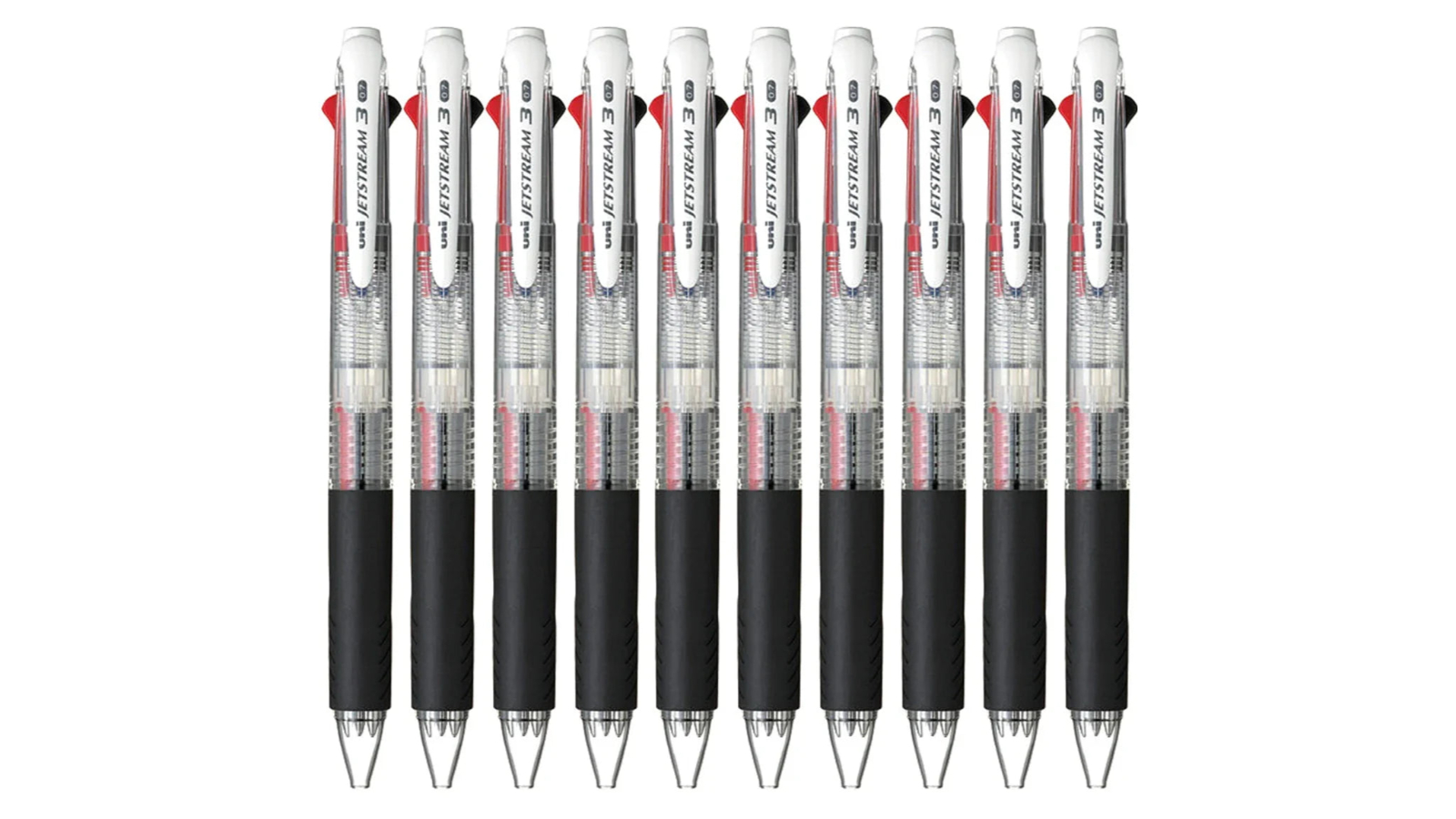 Uni-Ball Pack of 10  JetStream 3-Colour Retractable Rollerbal Pen