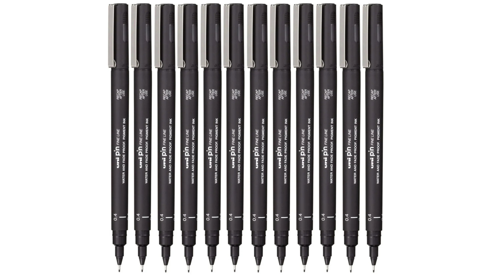 Uni-Ball Pack of 12 200 Pin Black Fineliner Pen - 0.04cm