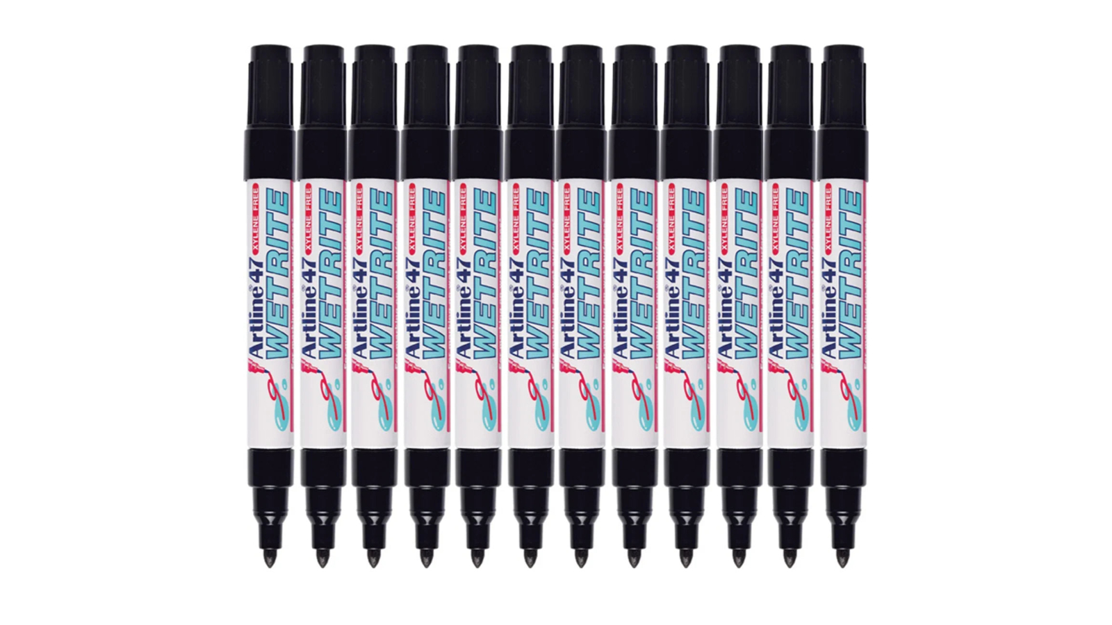 Artline Black 0.15cm Bullet Tip Wetrite Permanent Marker - Pack of 12