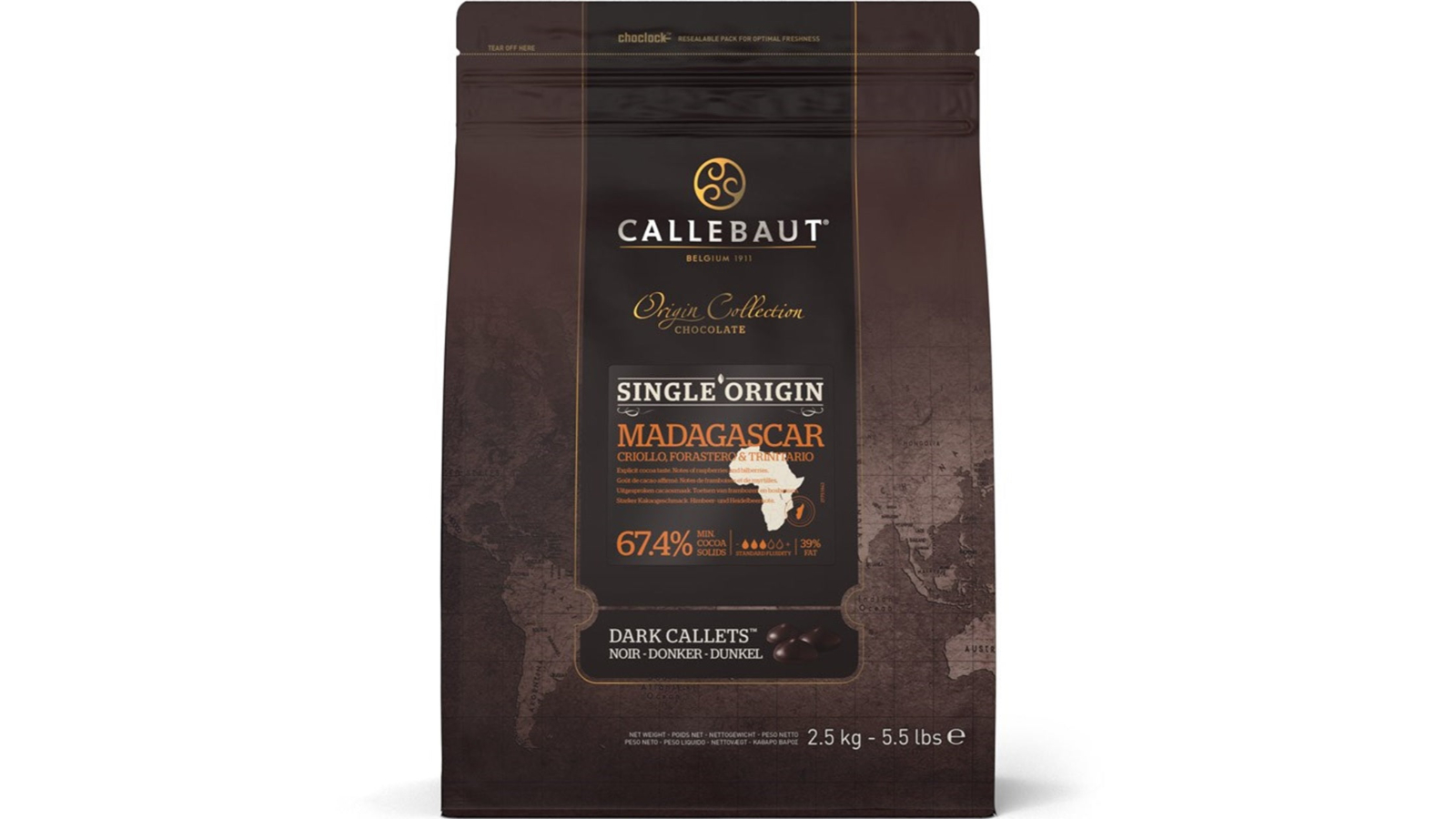 Callebaut 2.5kg Madagascar Dark Callets Chocolate Bag