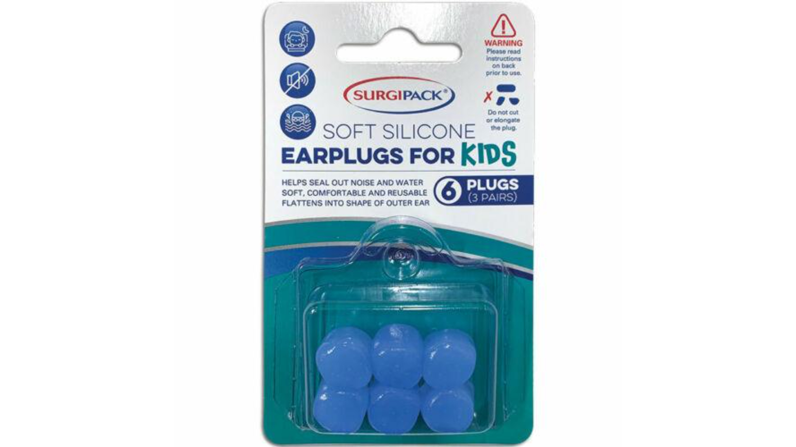 Surgipack 3 Pair Soft Silicone Kids Earplug