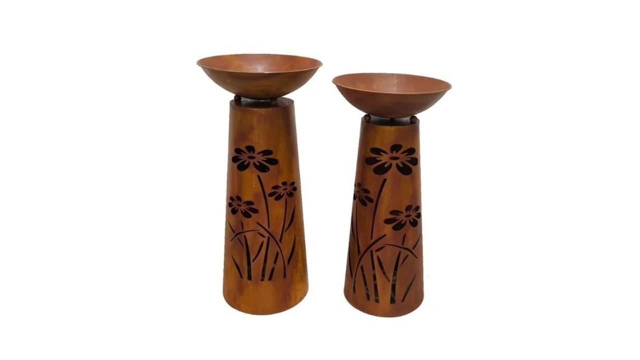 Willow and Silk Set of 2 Rust Nested Round Pillar Flower Planter - 40 x 83 / 38 x 77cm 