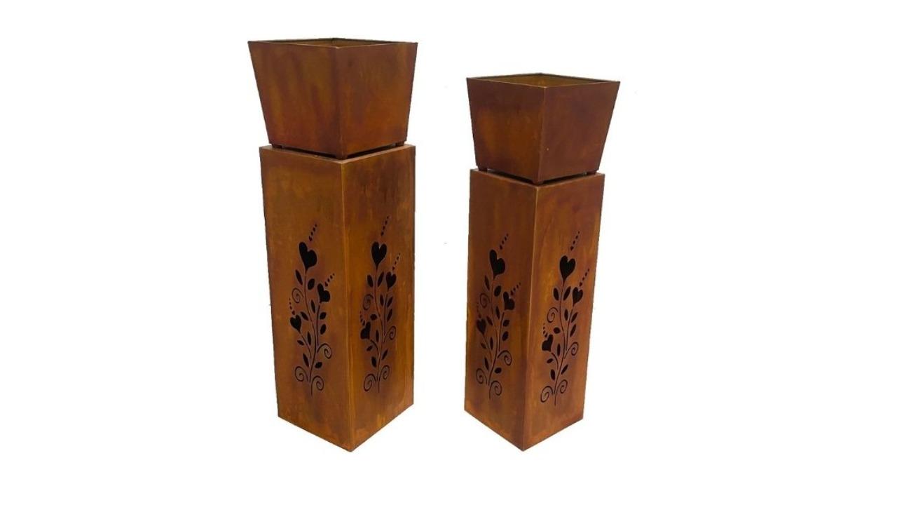 Willow and Silk Set of 2 Rust Nested Square Pillar Heart Planter
