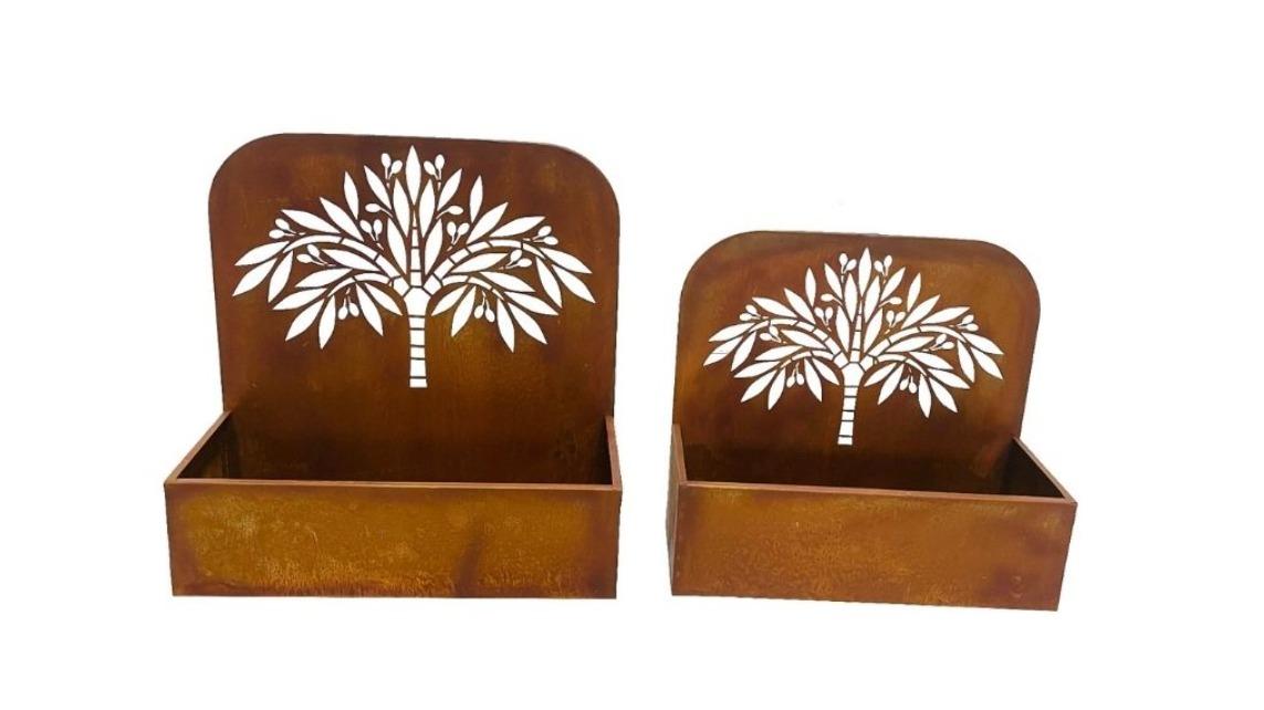 Willow and Silk Set of 2 Rust Nested Tree Wall/Floor Planter