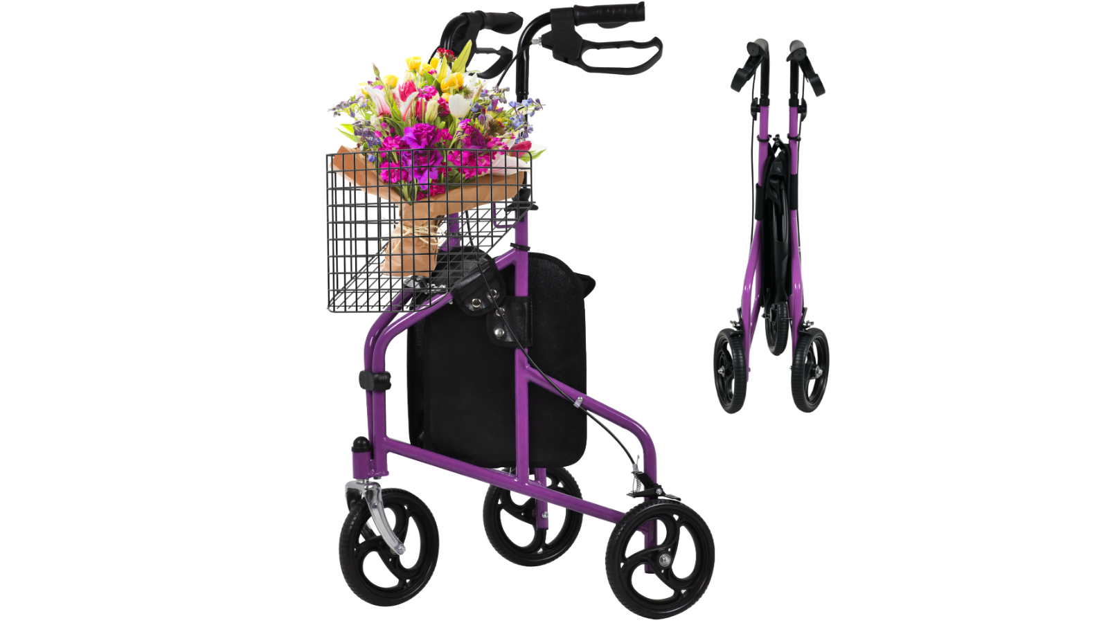 Advwin Rollator Walker 3-Wheel with Basket and Tray for Seniors Elderly - Purple