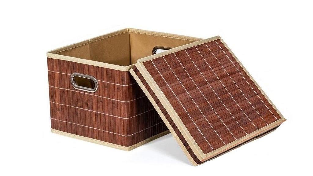 Costway Large 2 Piece Bamboo Folding Picnic Basket with Removable Lid and Metal Handle - Coffee Brown