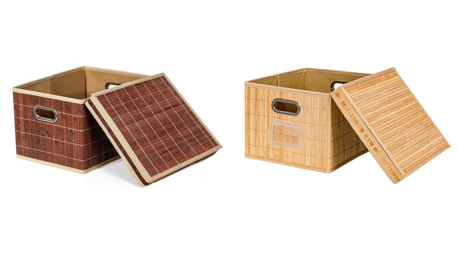 Costway Large 2 Piece Bamboo Folding Picnic Basket with Removable Lid and Metal Handle