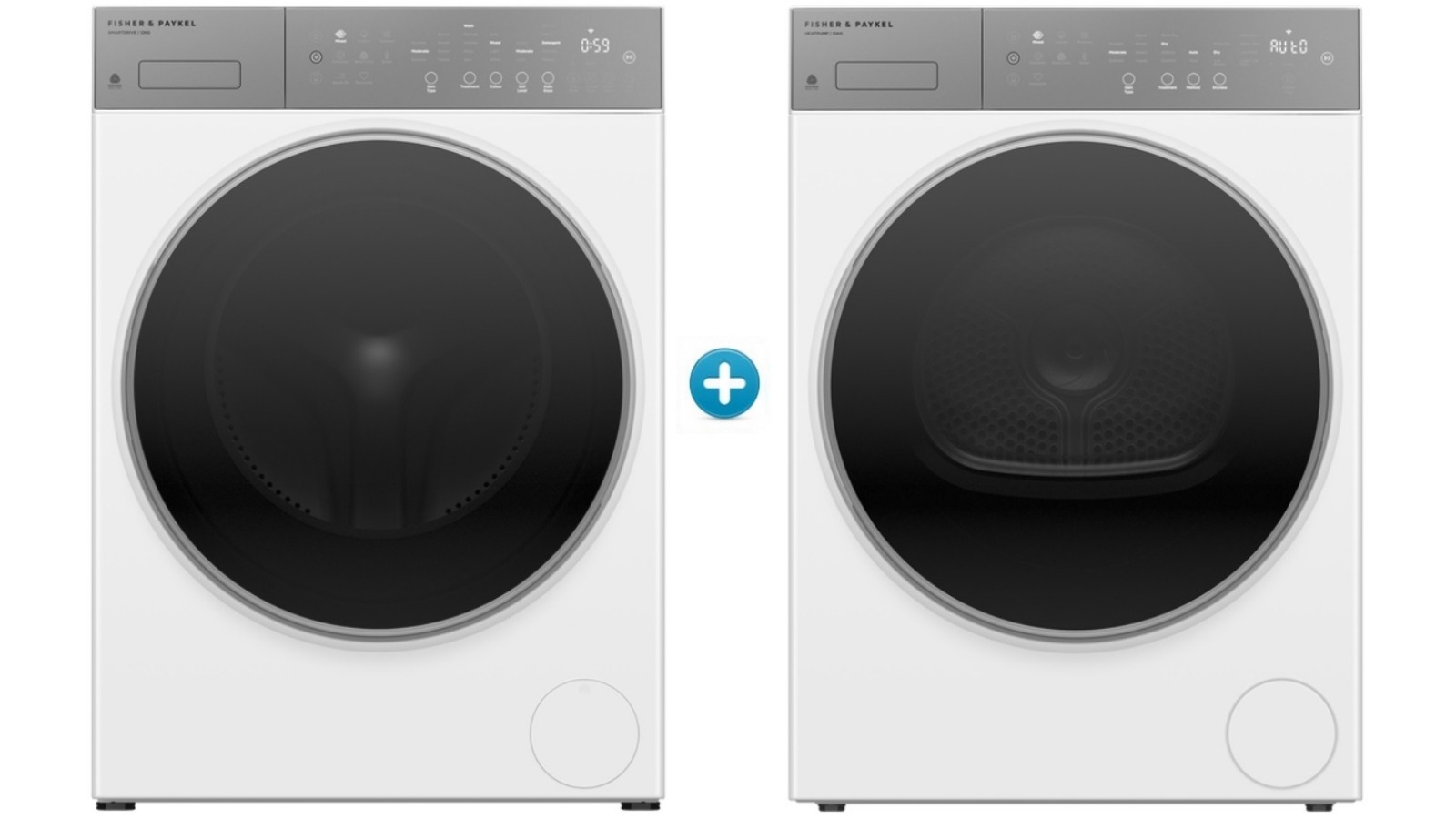 Fisher & Paykel 12kg Series 5 Contemporary FlexiDose Front Load Washing Machine plus 10kg Heat Pump Dryer Package