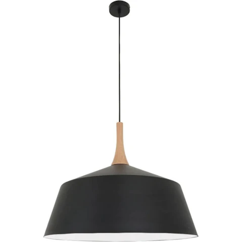 Nordic Modern Scandinavian Large Angled Dome with Wood Highlight Pendant Light - Black