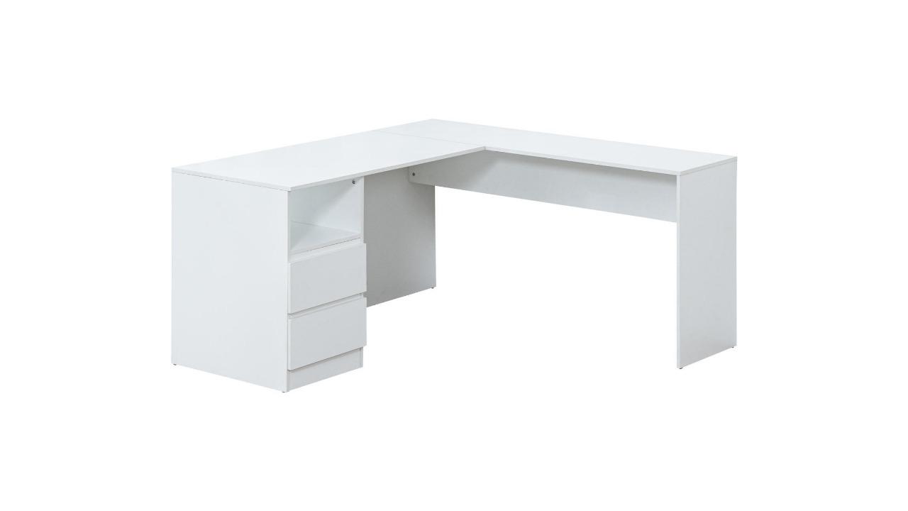 Calmare 2-Drawer L-Shaped Computer Study Desk with Power Cable Hole - White