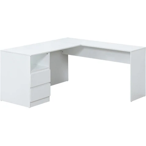Calmare 2-Drawer L-Shaped Computer Study Desk with Power Cable Hole - White