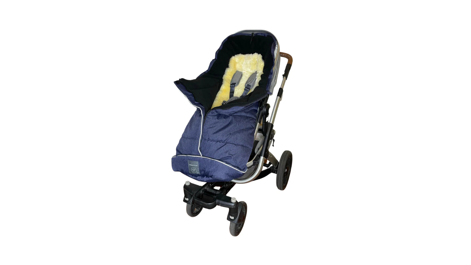 Naturally Sheepskins Combi Fleece Footmuff with Lambskin Liner - Linear Navy/Natural
