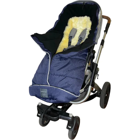 Naturally Sheepskins Combi Fleece Footmuff with Lambskin Liner - Linear Navy/Natural