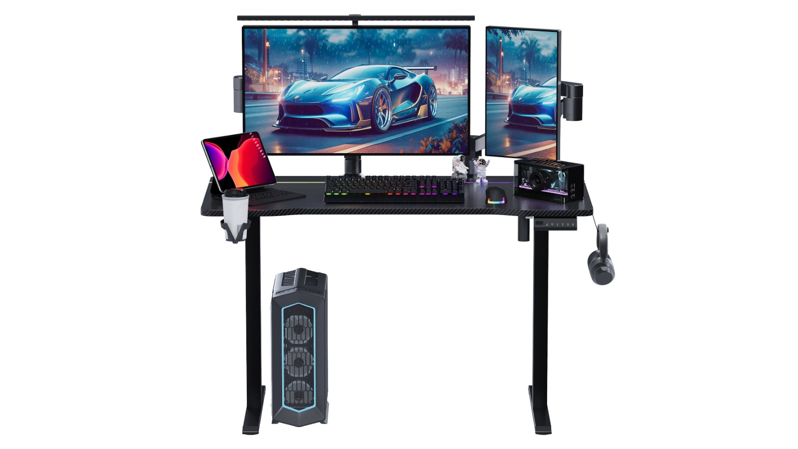 Advwin LED Carbon Fiber Gaming Standing Desk - Black