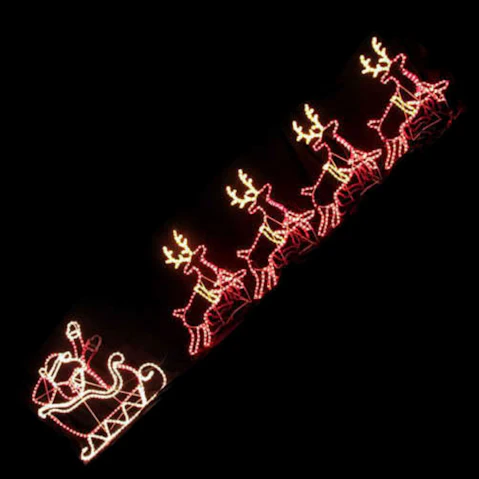 Hisen Santa Riding 4 Reindeer Deer Sleigh Christmas Motif LED Rope Light