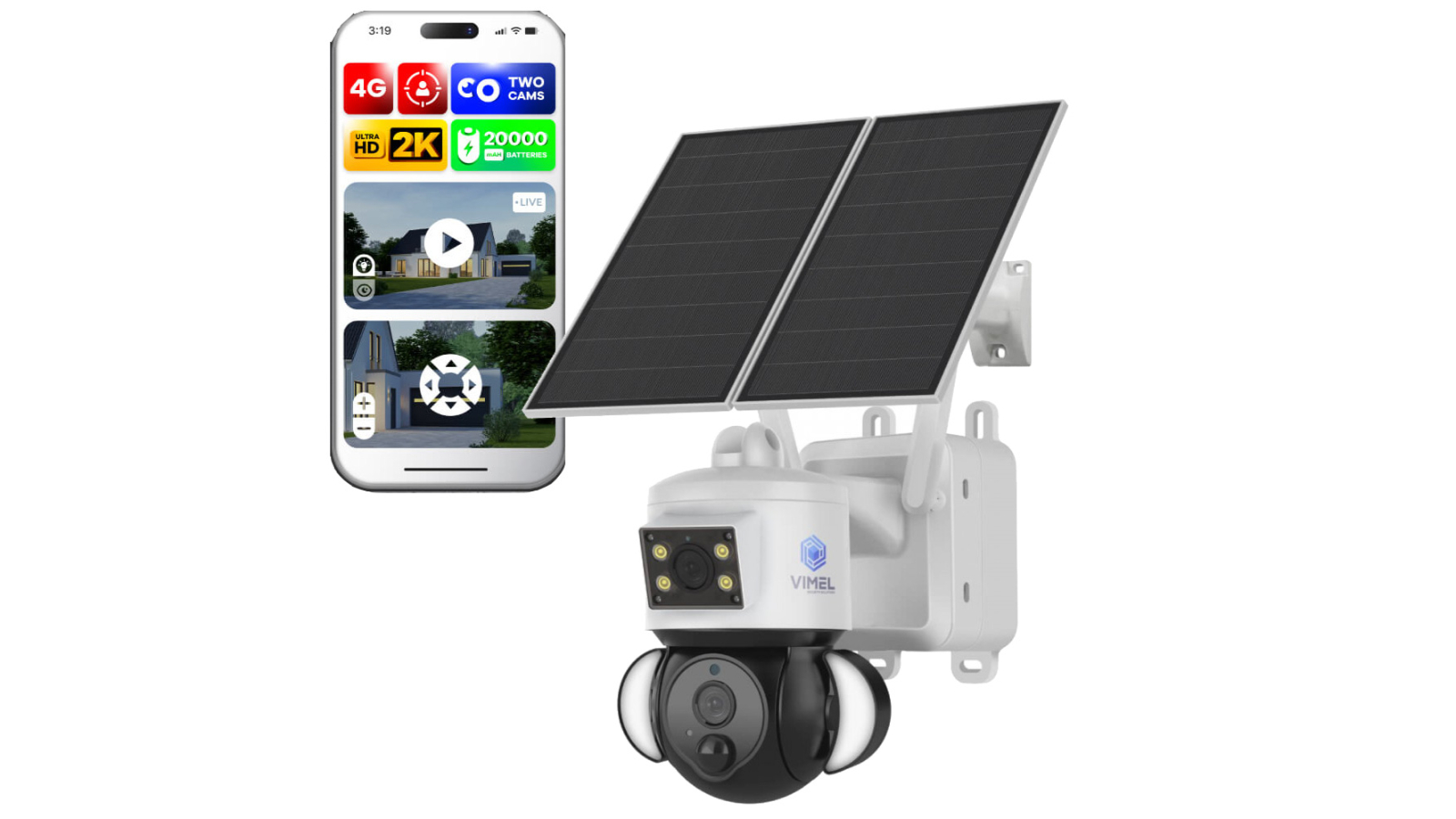 Vimel Wireless 4G Solar PTZ CCTV with Remote - 64GB