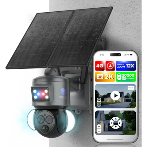 Vimel 360 View Solar 2K 4G Security Dual Camera with 24/7 Continuous Recording