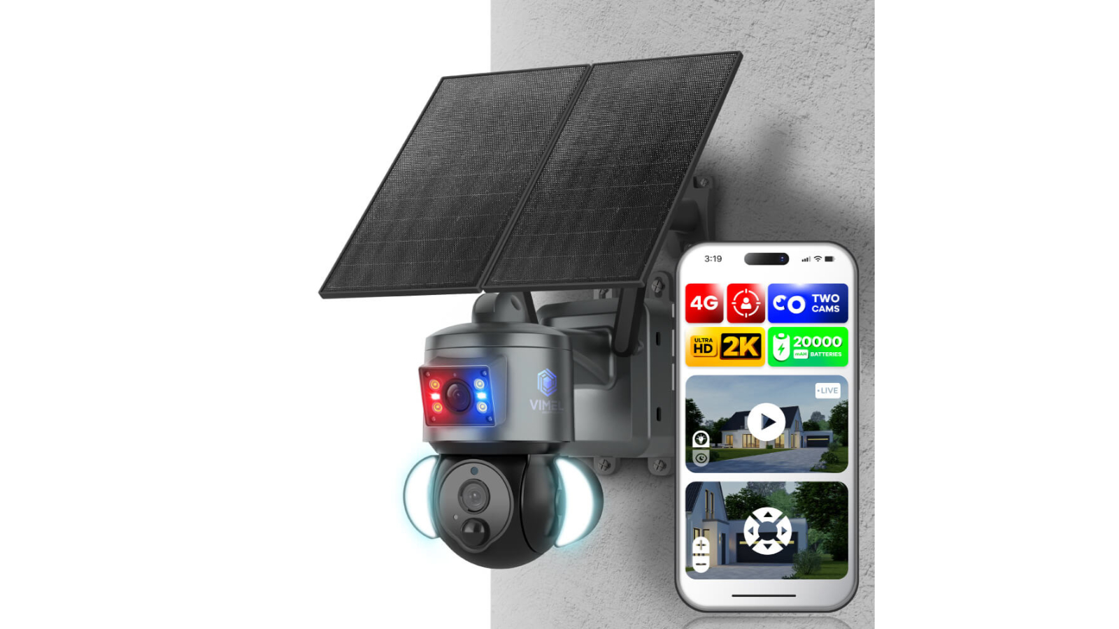 Vimel 4G Solar PTZ Security Camera with 24/7 Continuous Recording