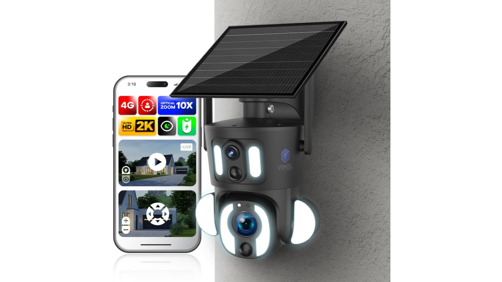 Vimel Off-Grid 4G Solar Battery 10X Security Camera with Sim Card