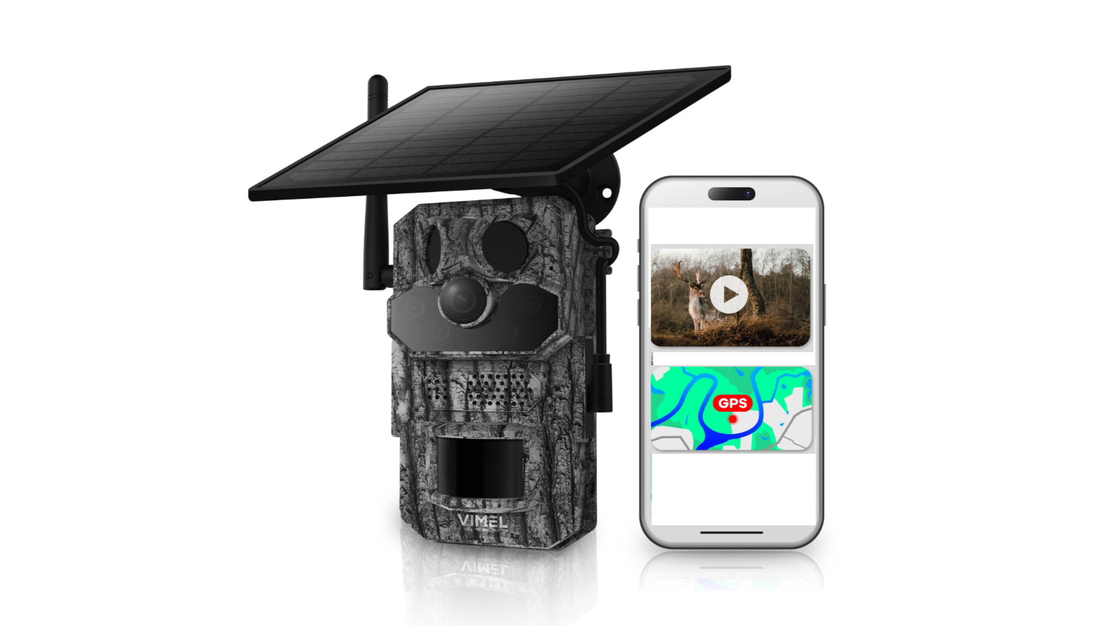 Vimel Solar No Glow Battery 2K 4G 24/7 Surveillance Trail Camera with GPS tracker