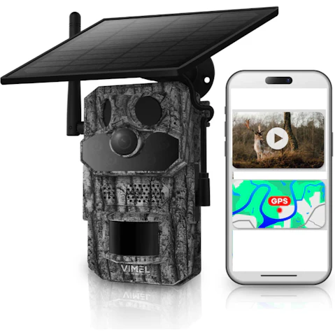 Vimel Solar No Glow Battery 2K 4G 24/7 Surveillance Trail Camera with GPS tracker