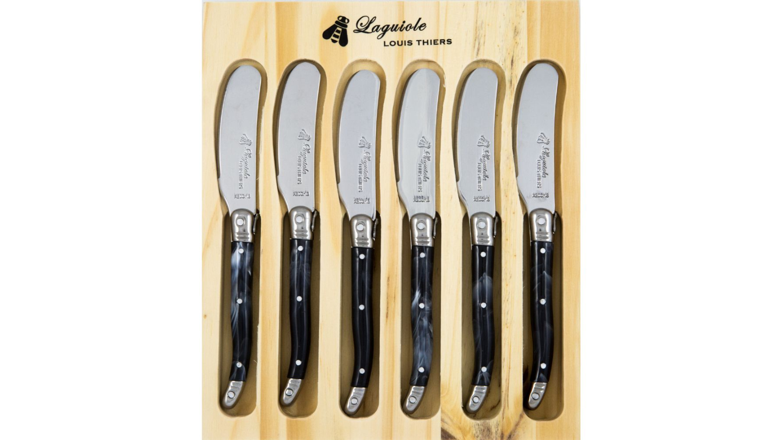 Laguiole By Louis Thiers Luxe Pate/Cheese Knives Set - Marbled Black