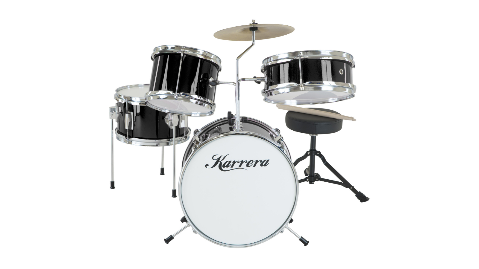 Karrera Mini 4 Piece Wooden Drum Kit Set - Metallic Black