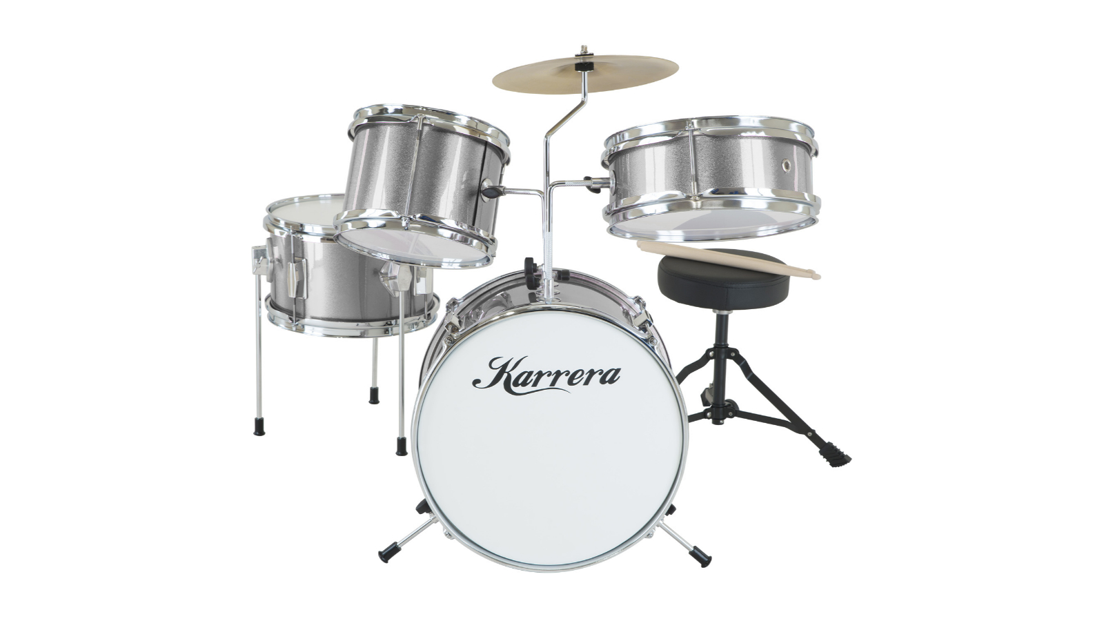 Karrera Mini 4 Piece Wooden Drum Kit Set - Metallic Silver