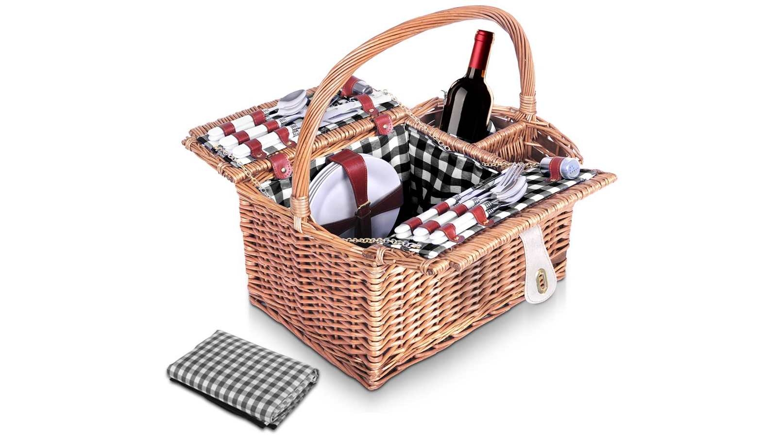 Alfresco Dlx 4 Person Picnic Basket with Blanket Black Harvey Norman