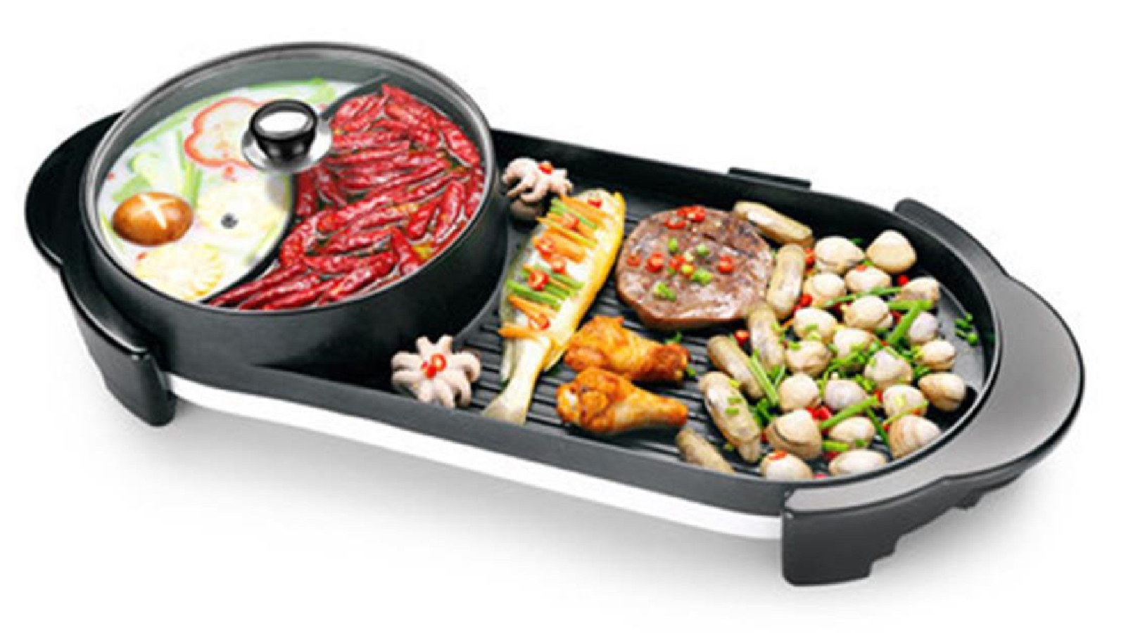 Soga 2X 2 in 1 Electric Non-Stick BBQ Teppanyaki Grill Plate Steamboat Hotpot