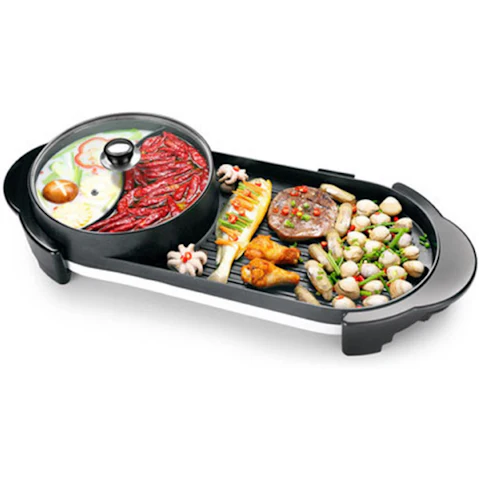 Soga 2X 2 in 1 Electric Non-Stick BBQ Teppanyaki Grill Plate Steamboat Hotpot