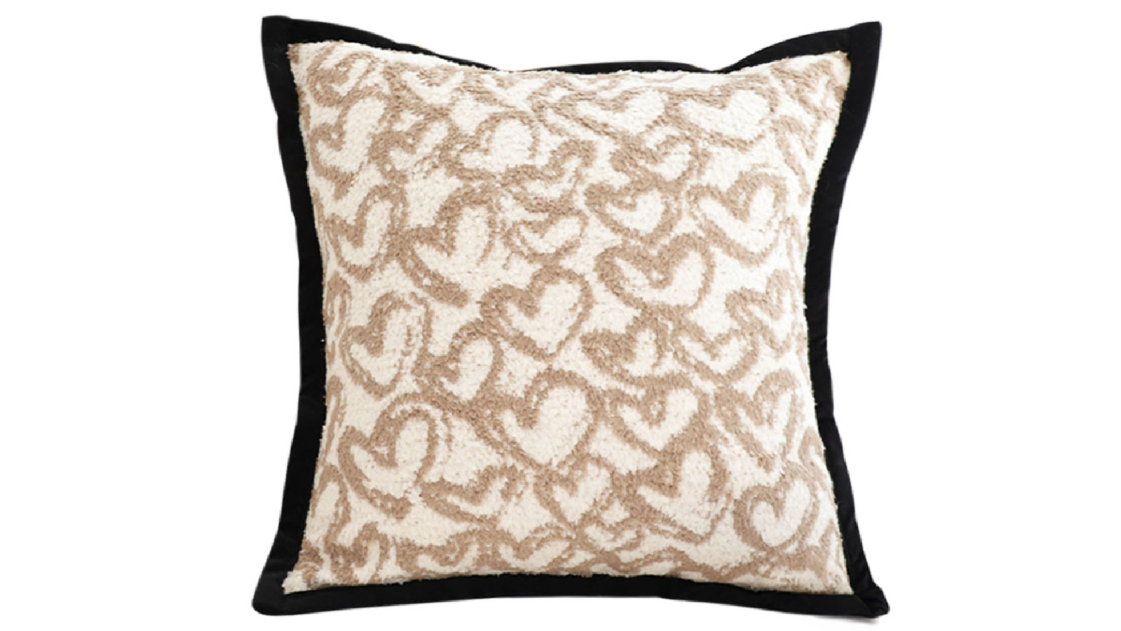 Soga 50cm Square Elegant Beige Scrollwork Pattern Black Trim Decorative Throw Pillow