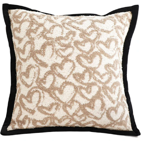 Soga 50cm Square Elegant Beige Scrollwork Pattern Black Trim Decorative Throw Pillow