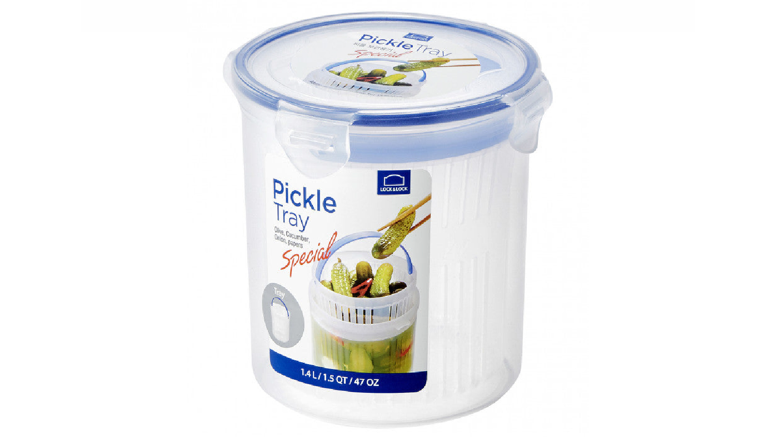 Lock and Special 1.4L Round Container With Draining Basket - Pickle Tray