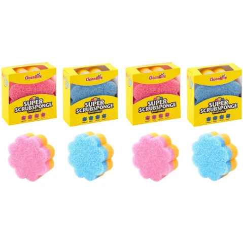 Cleanrite 10 x 10 x 4cm Dual Sided Scrubby Sponge - 2 Assorted Colors x 4