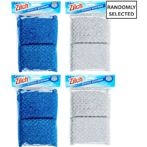 Zilch 4 x Pack of 130 x 85 x 17mm Scourer Metallic Wire Cloth with Sponge Inner