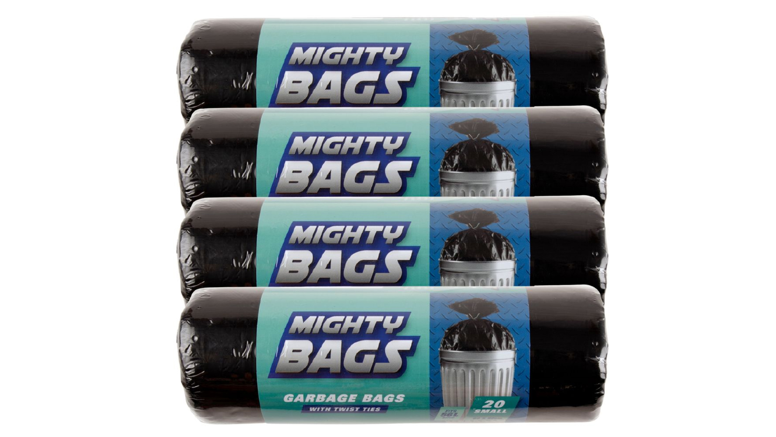 Mighty Bags 10 Pack of 60 x 80cm Black HDPE Garbage Bags - 56L 