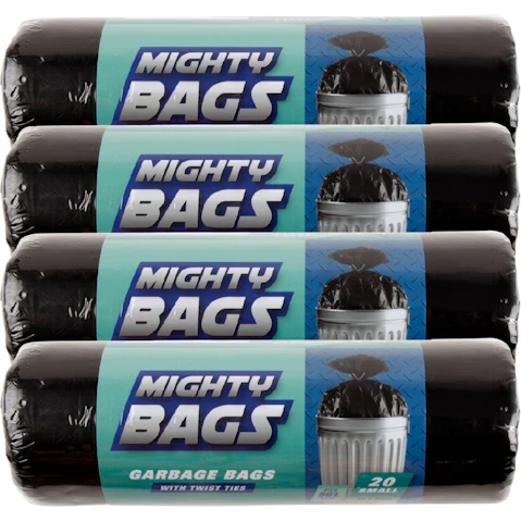 Mighty Bags 10 Pack of 60 x 80cm Black HDPE Garbage Bags - 56L