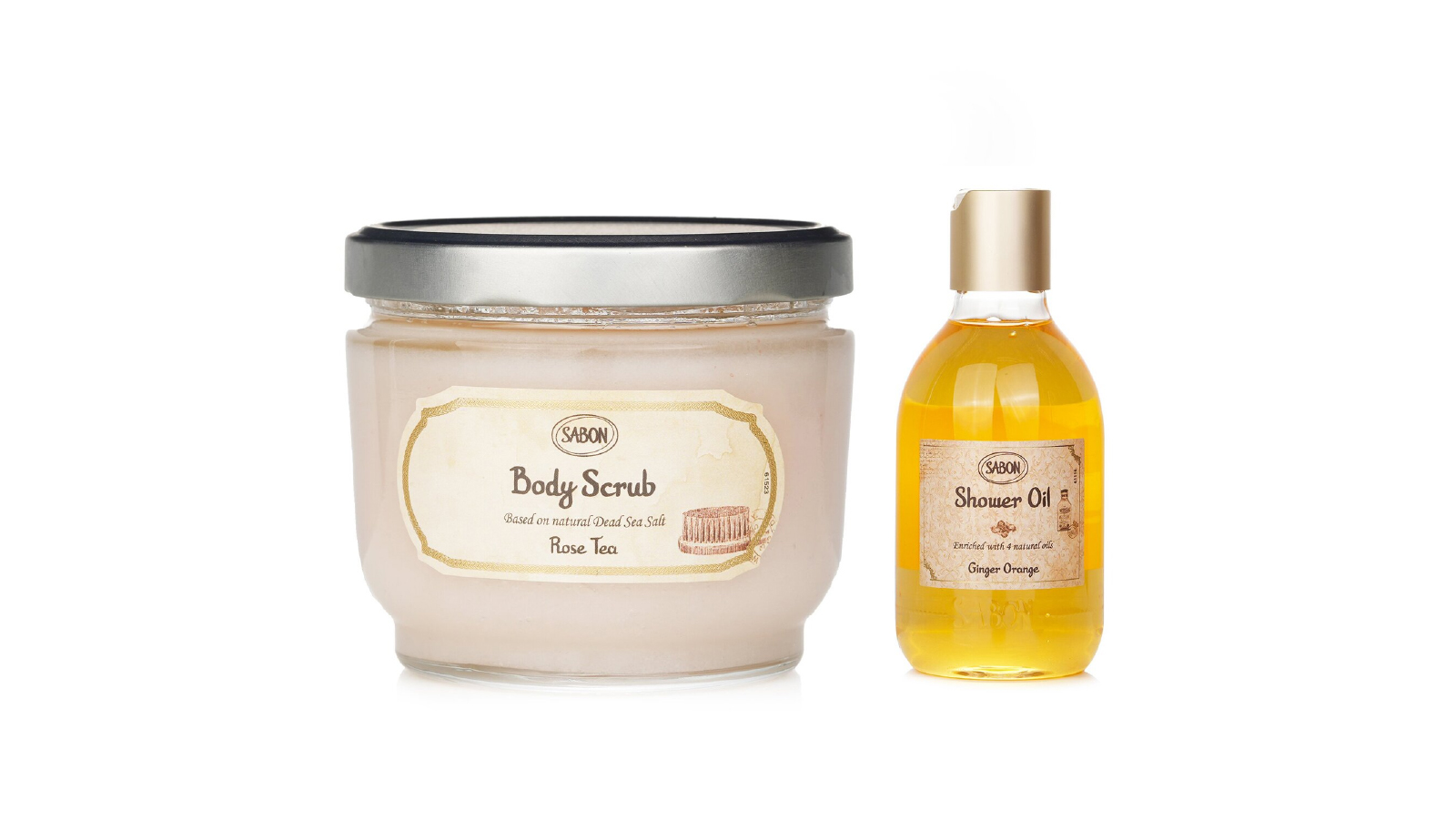 Sabon Ginger Orange Body Scrub Rose Tea and Shower Oil - 2 Piece