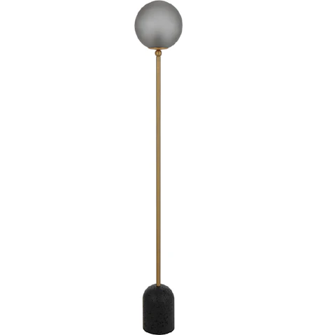 Pretty & Practical Teralux Black Travertine Floor Lamp with Antique Brass and Grey Smoke