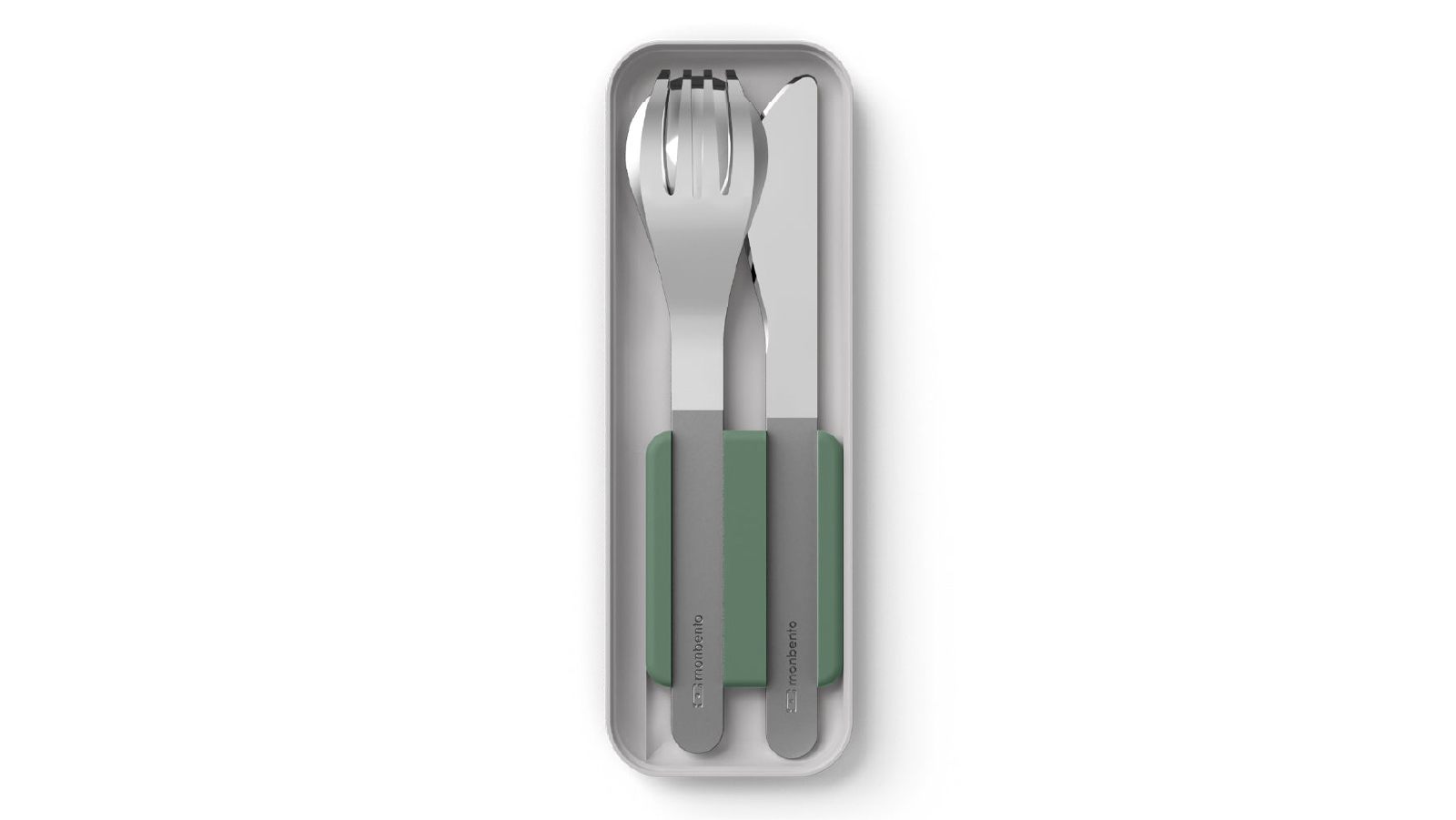 Monbento MB Slim Box Stainless Steel Trio Knife Cutlery Set - Green Natural