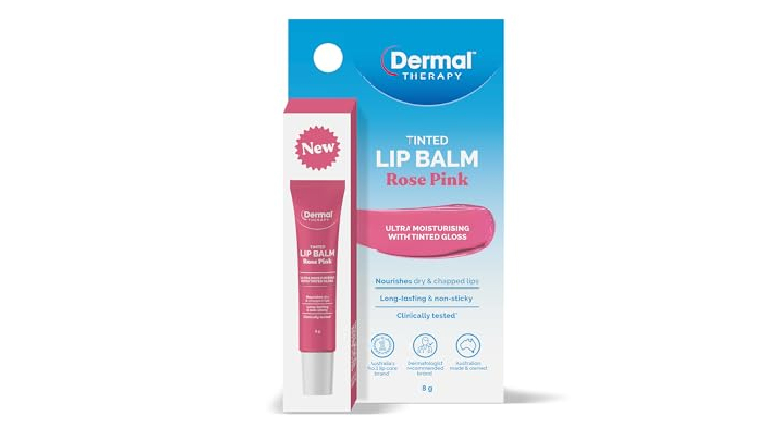 Dermal Therapy Rose Pink Lip Balm Tinted For Dry Chapped Lips - 8g