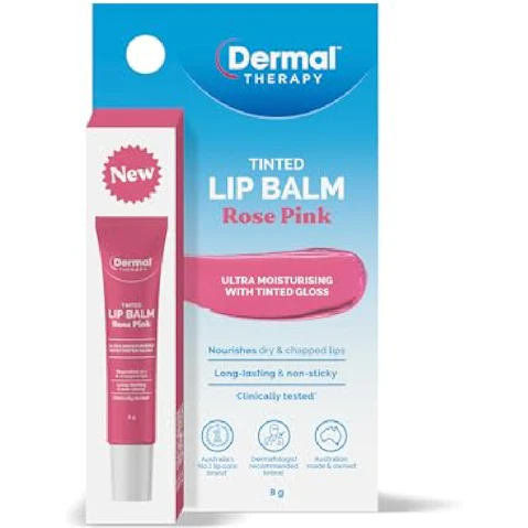 Dermal Therapy Rose Pink Lip Balm Tinted For Dry Chapped Lips - 8g