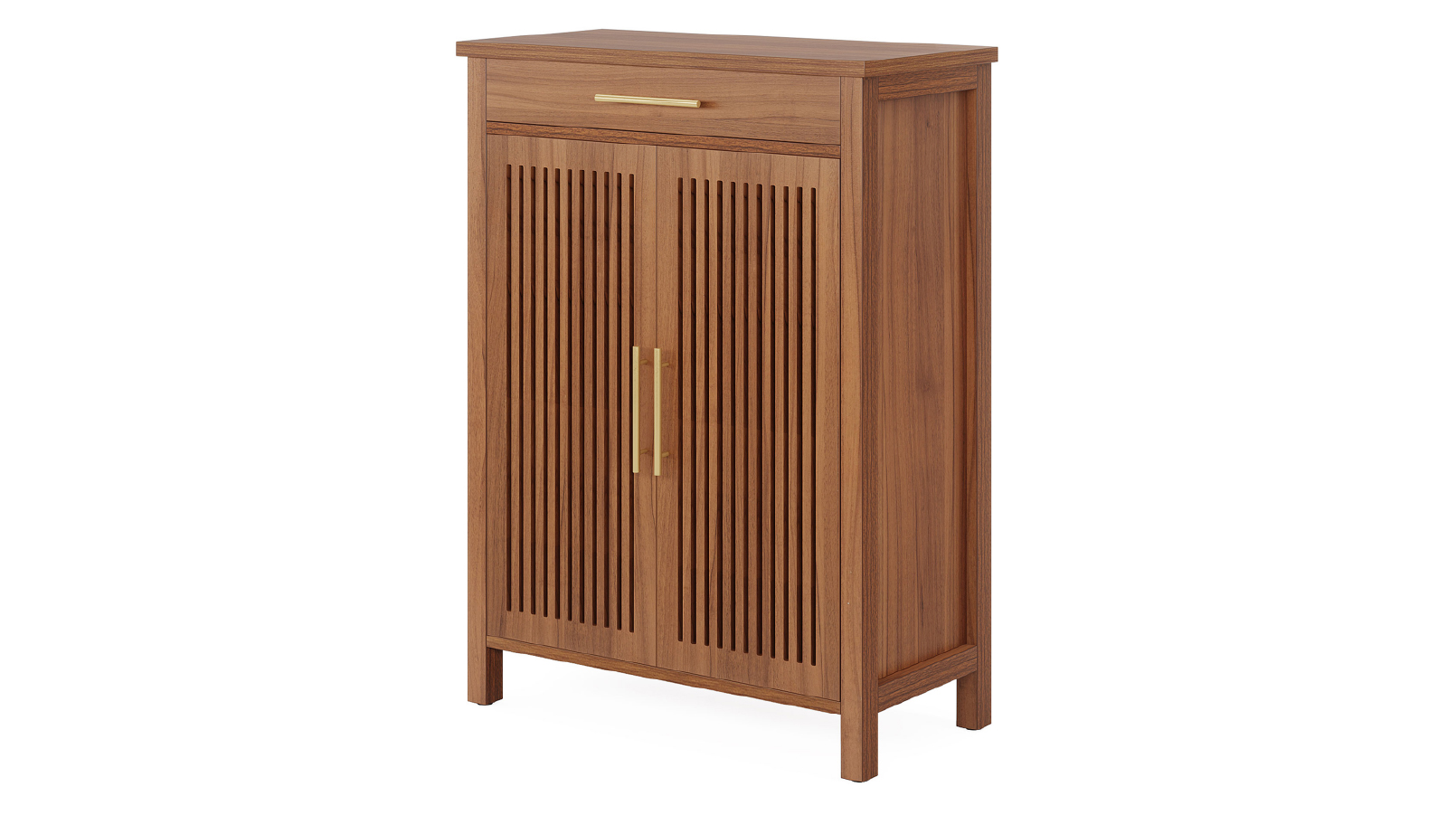 Oakory 5 Tier Shoe Cabinet with Adjustable Shelves, Louvered Doors and Top Drawer -  Rustic Brown