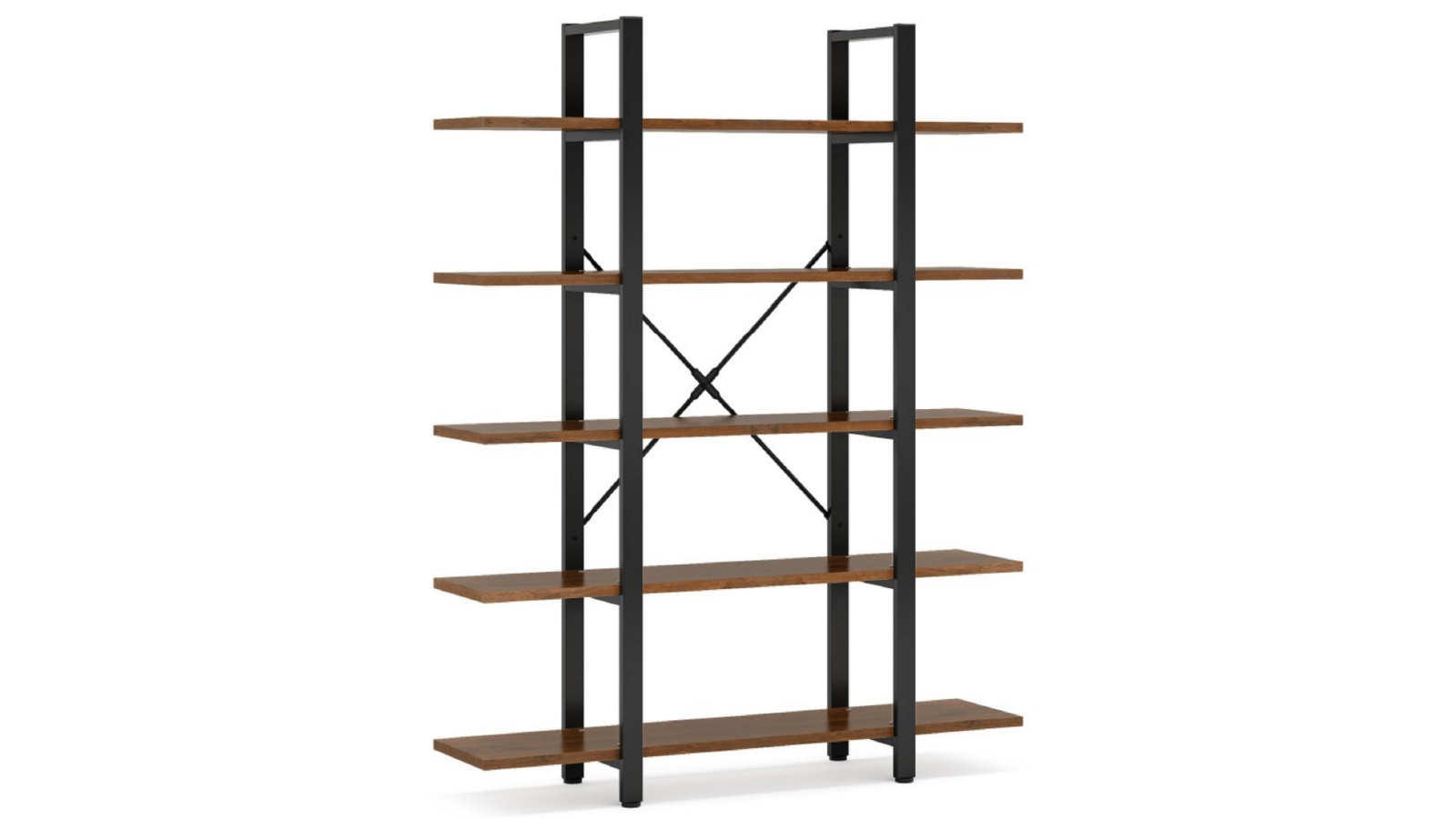 Oakory 5 Tier Bookshelf with Rustic Brown Shelves and Matte Black Frame