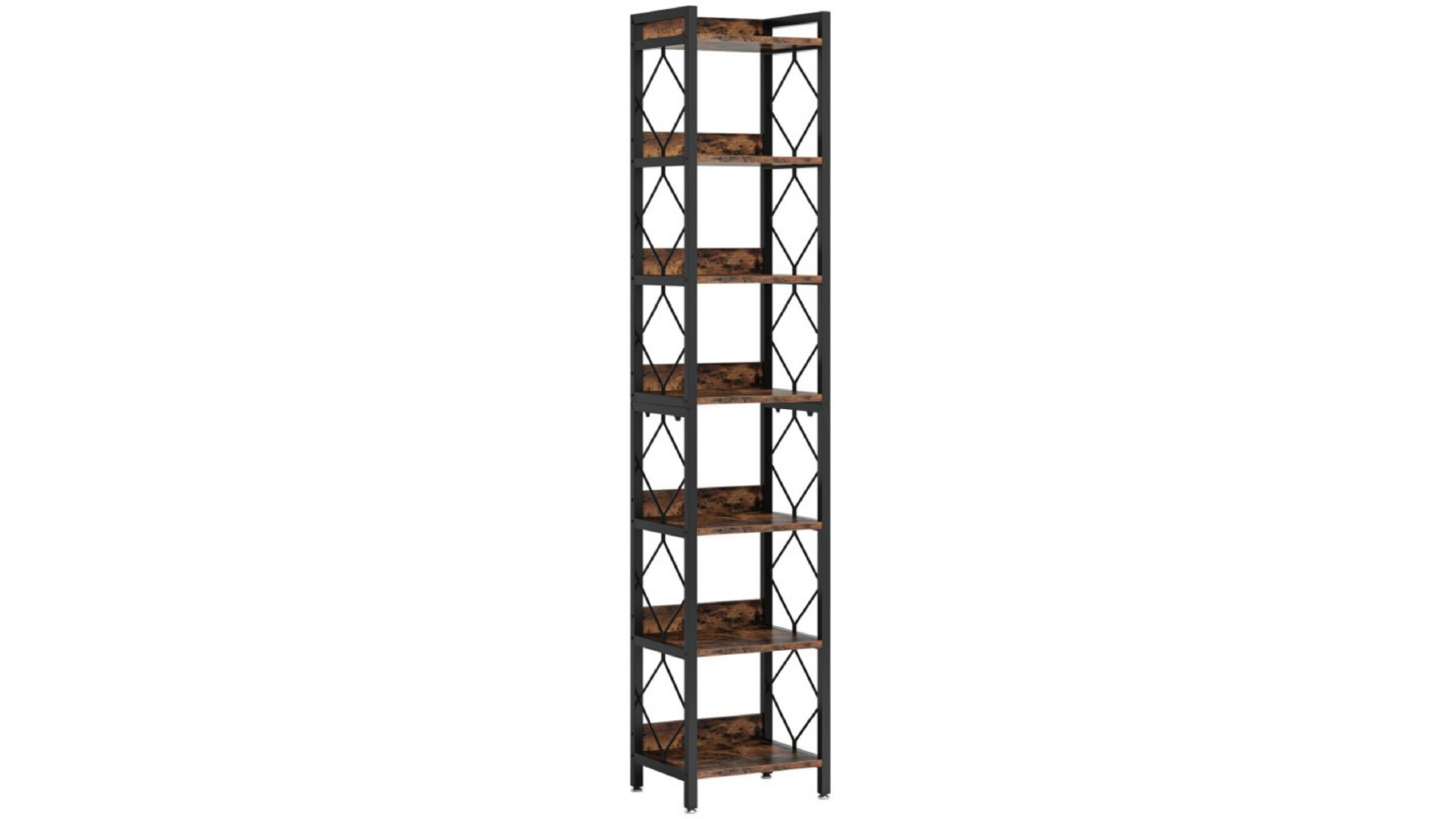 Oakory 7 Tier 200cm Extra Tall Narrow Bookshelf with Metal Black Frame