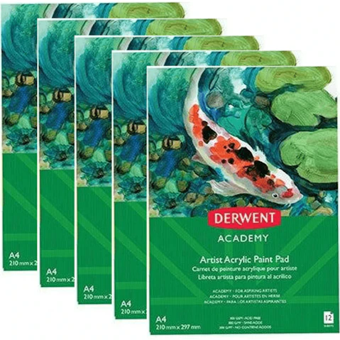 Derwent Pack of 5 Academy Artist Acrylic Portrait 12-Sheet A4 Drawing Pad