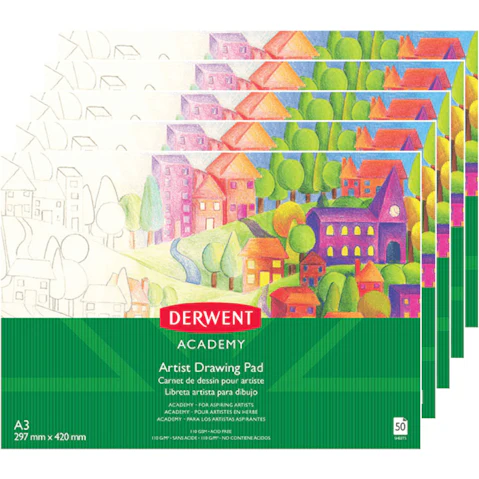 Derwent Pack of 5 Academy Artist Paper Landscape 50-Sheet A3 Drawing Pad