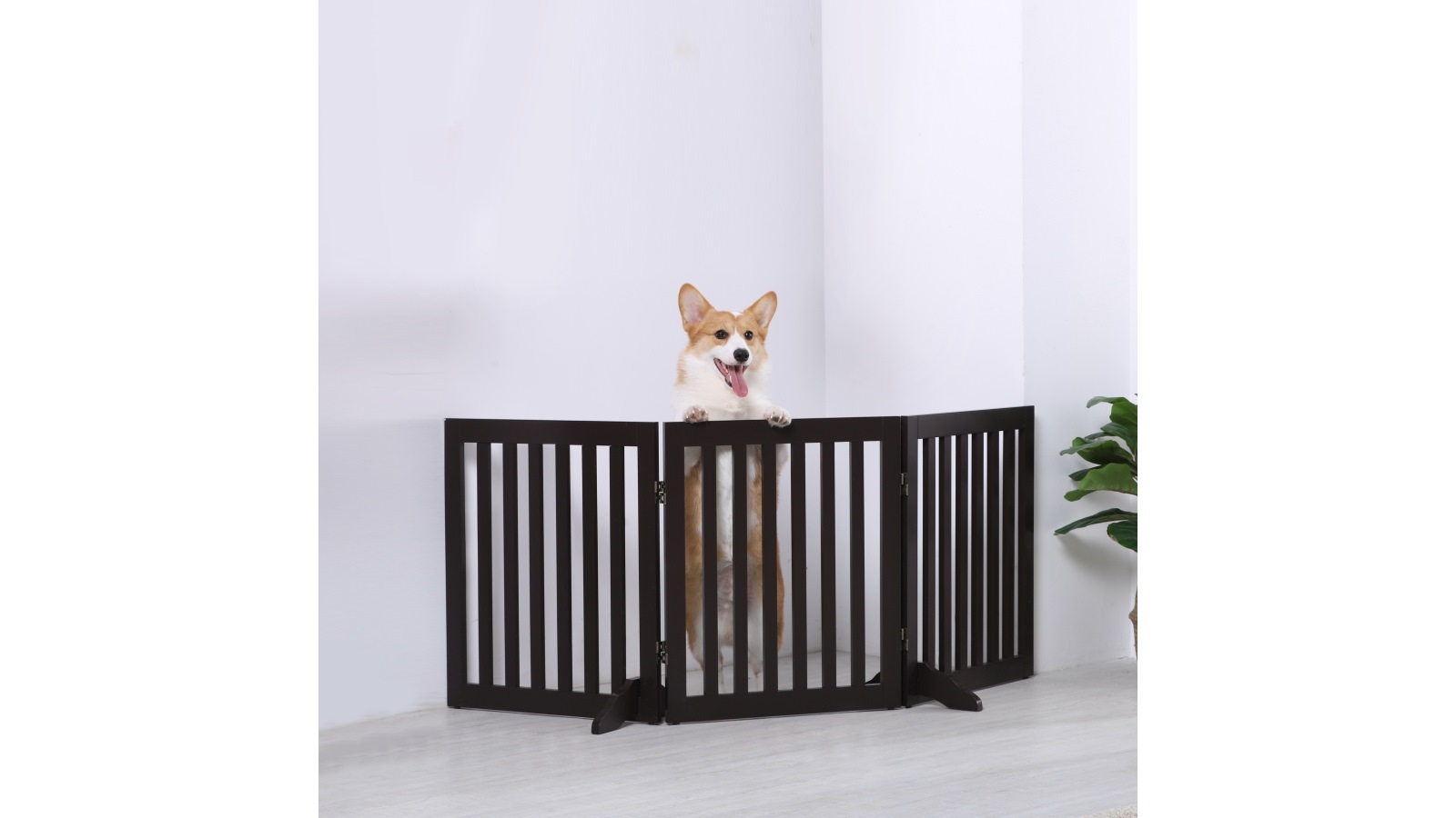 Charlie's Durable Wooden 3 Panel Freestanding Pet Gate Brown Harvey