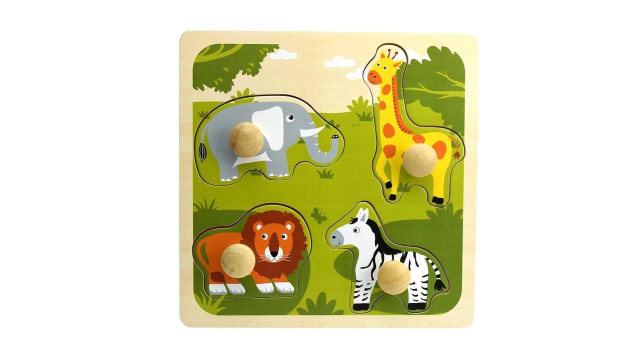Kaper Kidz Large Safari Animal Peg Wooden Puzzle